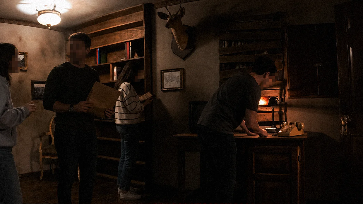 The Study escape room interior in Los Angeles — intimate, psychological, and actor-driven